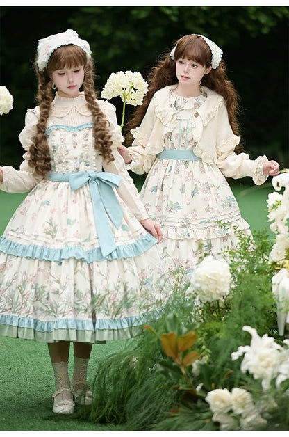 With PUJI - Oriole Time - Country Lolita JSK and OP Dress, Floral and Bird Print
