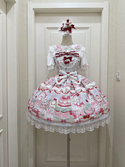 Hanguliang - Cherry Bake Song - Kawaii Lolita JSK Dress With Dessert Print & Cherry Bow