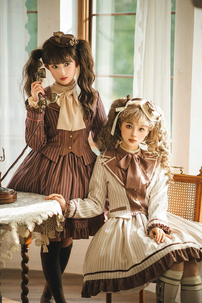 Miss Point - Classical Chocolate - Classic Lolita Jacket Elegant Striped Short Outwear