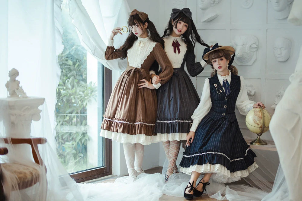 Miss Point - Rose Doll - Elegant Lolita Striped Fishbone Skirt