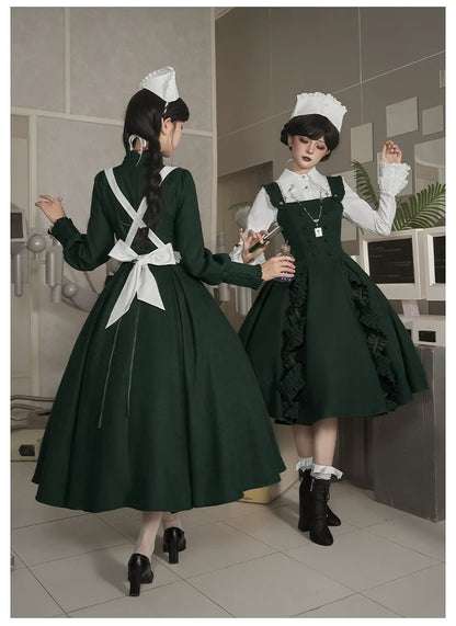 With PUJI - Letter and Poetry ﾂｷ Abyss Clinic - Gothic Lolita Green Dress Set