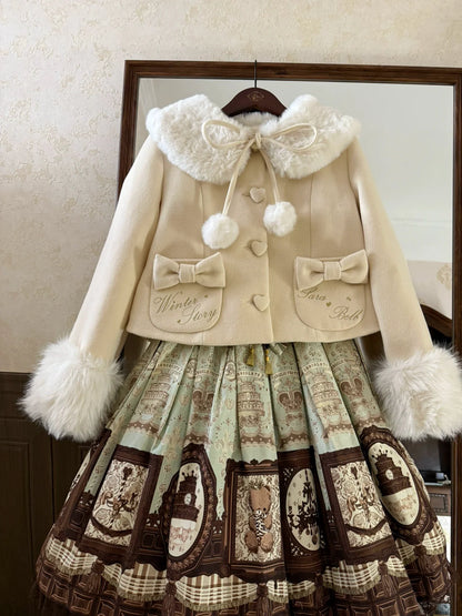 Sara Bell - Winter Story - Winter Kawaii Lolita Short Coat, Detachable Fur Collar
