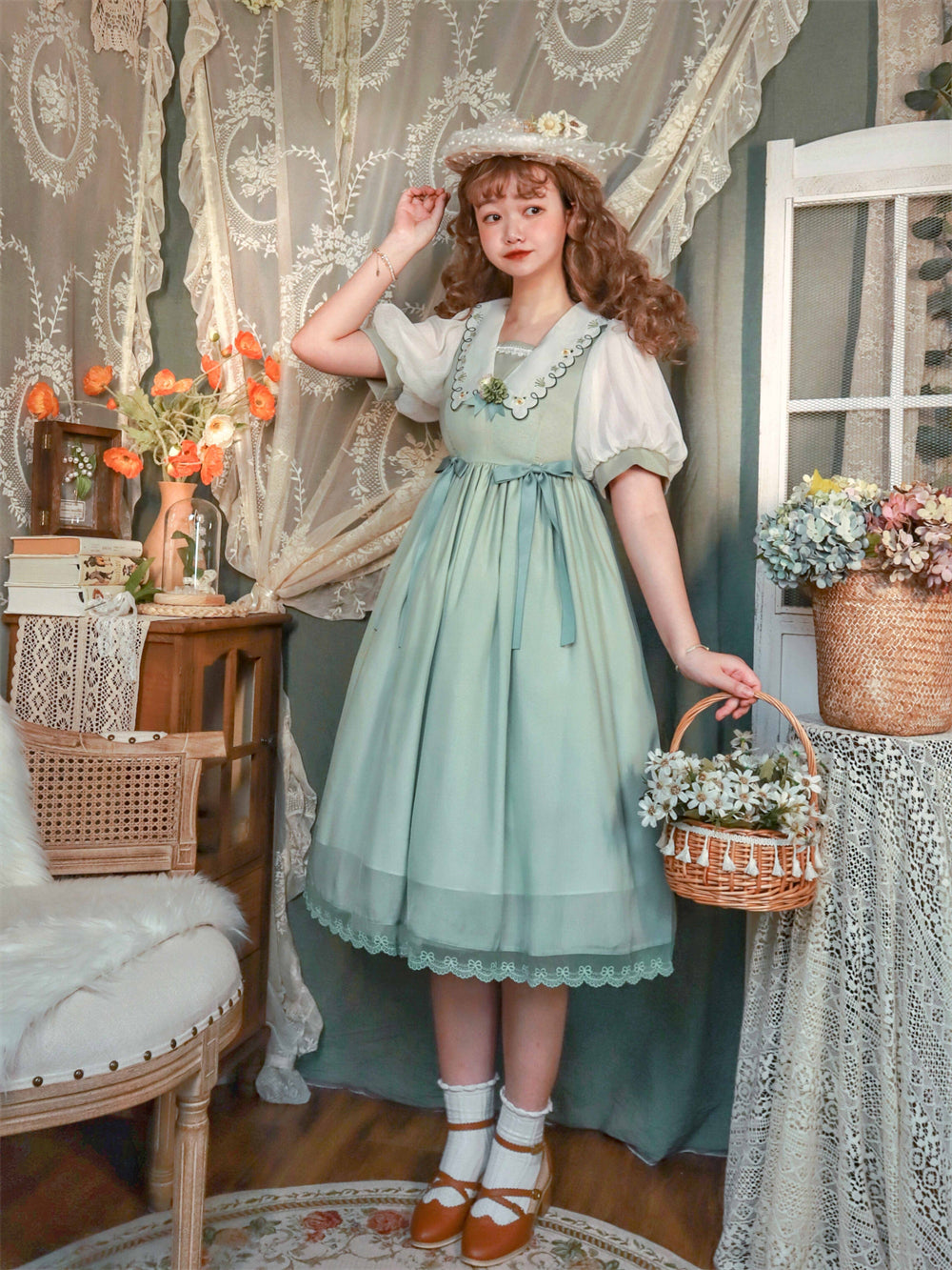 EESSILY - Afternoon Courtryard - Kawaii Lolita Summer Embroidery OP