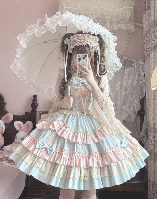 ZhiJinYuan - Sweet Mousse - Sweet Lolita JSK in Playful Colors with Bow Decoration
