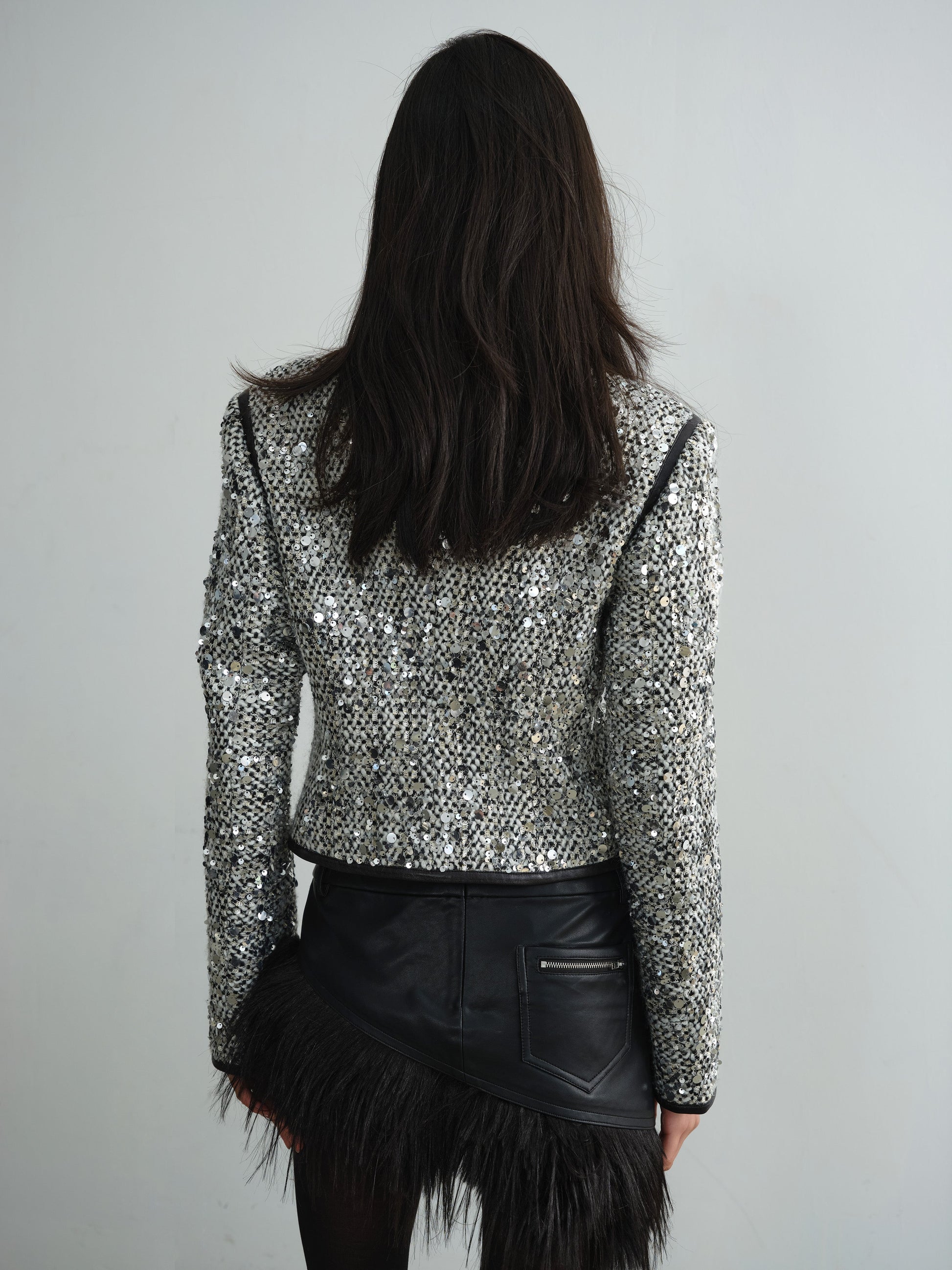 Low Collar Sequined Short Jacket