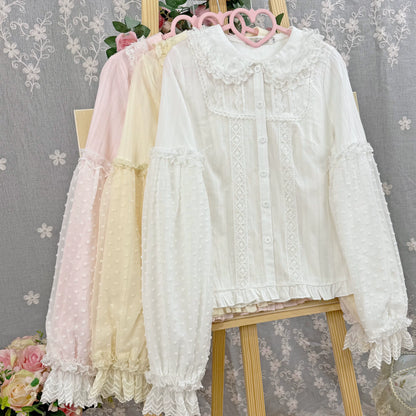 DMFS Lolita - Spiral Candy - Sweet Lolita Long Sleeve Cotton Shirt, Lace Accents
