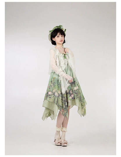 With PUJI - Blooming Rose - Chiffon Classic Lolita Dress Set Painting Styled OP & JSK