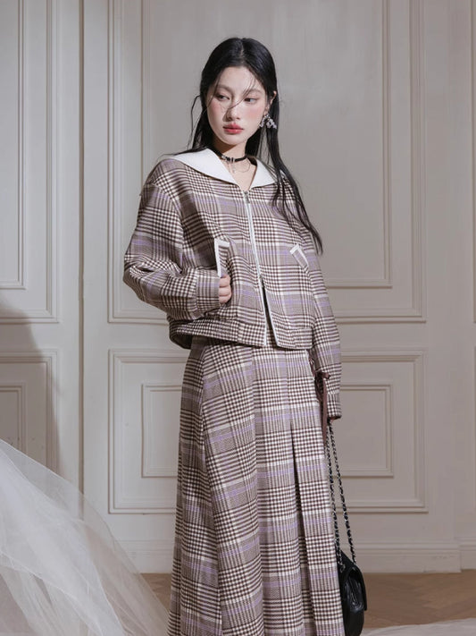 Milk brown jacket + skirt【s0000007220】