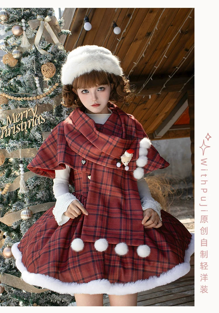 With PUJI - Wish Date - Twins Lolita Fishbone Bust-supporting JSK Winter Scarf-Cape