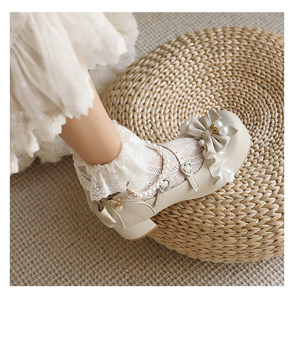 Yana - Round Toe Sweet Lolita Shoes, Detachable Pearl Chain