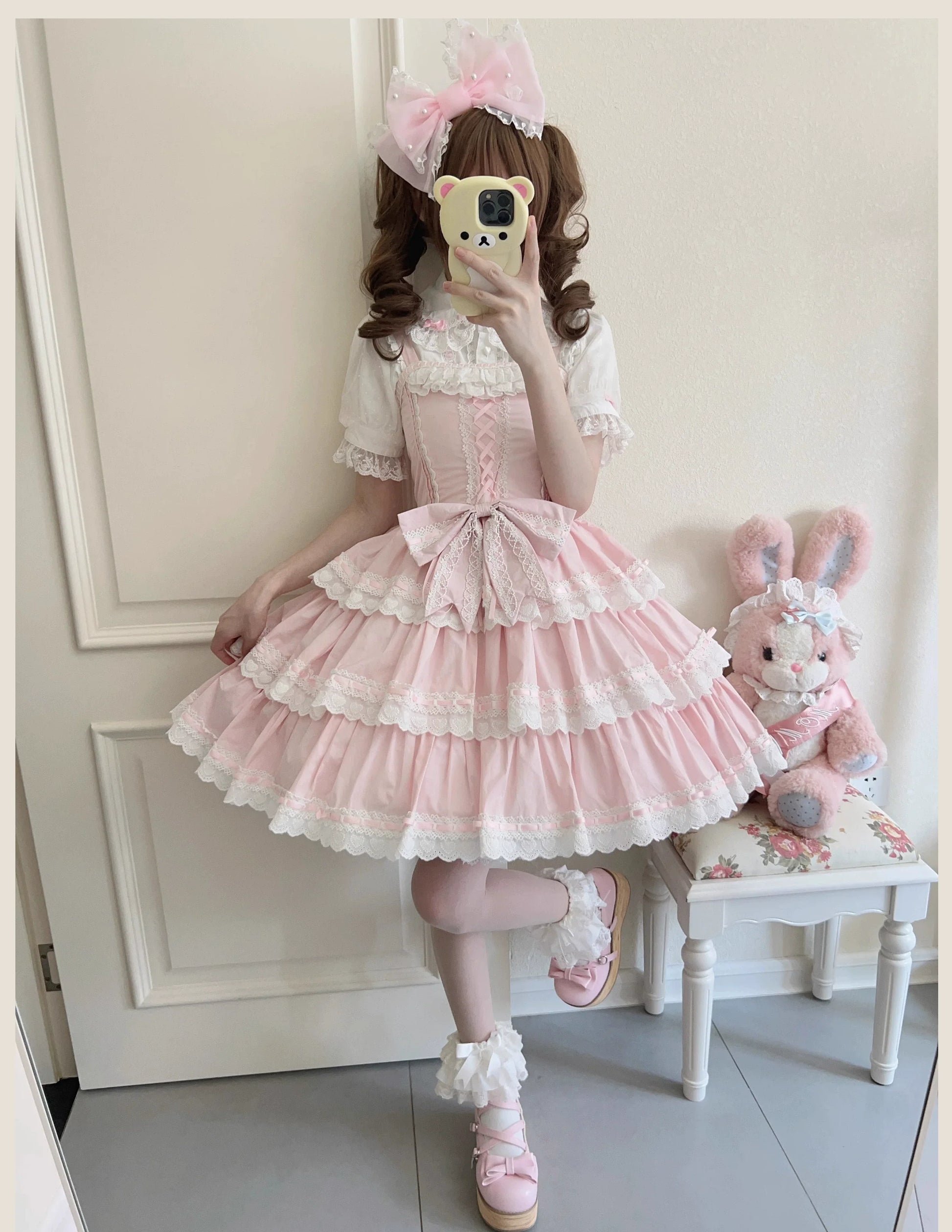 TaTaTa Lolita - Otome Heart - Cotton Old School Lolita JSK Dress Suit, Heart-Shaped Lace Trim