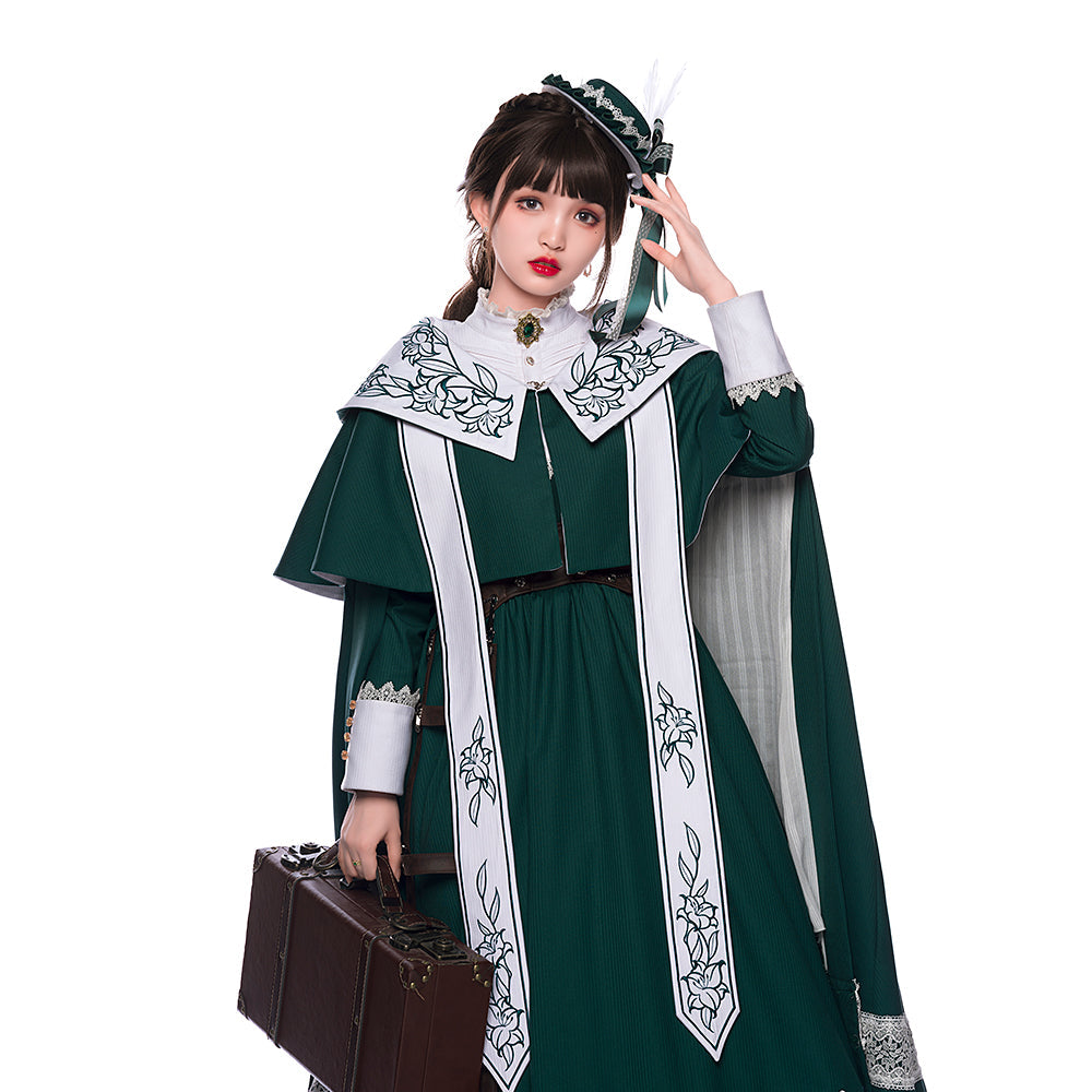 Youpairui - Lobnya - Gothic Nun Lolita Green OP Dress Set