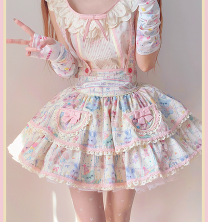 RichLolita - Starry Pudding Bear - Sweet Lolita Jumper Dress Printed OP Dress