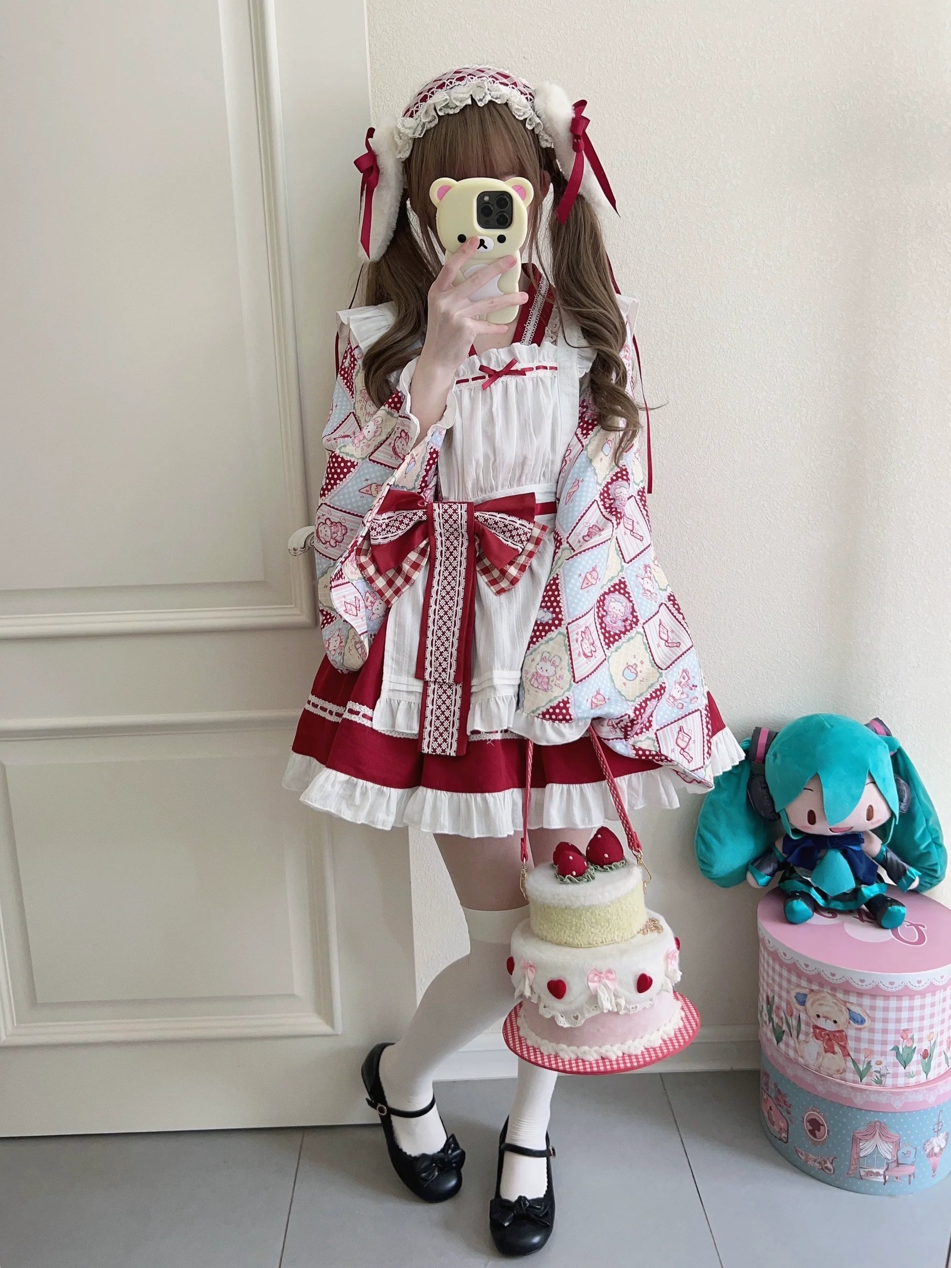 Sugar Girl - Showa Sweetness - Maid Wa Lolita Skirt Set Cute Summer Lolita Bow Apron