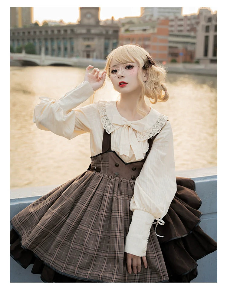 Honey Machine - Vanilla Latte - Retro Lolita Shirt Mutton Sleeve Innerwear