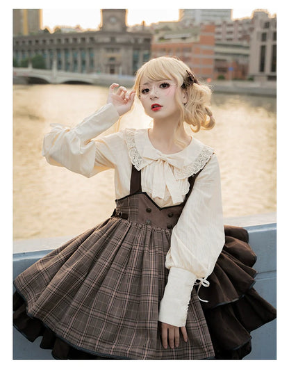 Honey Machine - Vanilla Latte - Retro Lolita Shirt Mutton Sleeve Innerwear