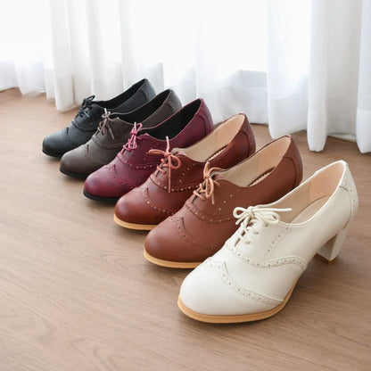 Sentaro - Retro Lolita Heel Shoes Handmade Perforated Strap Leather Shoes