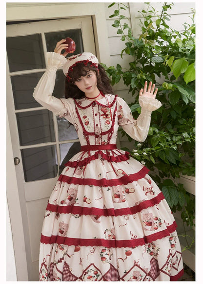 With PUJI - Apple Orchard - Country Lolita SK Embroidered Twins Lolita Top Skirt