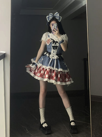 Kuma - Sweet Cowboy - Sweet Lolita Pastel Colors Denim Skirt Set