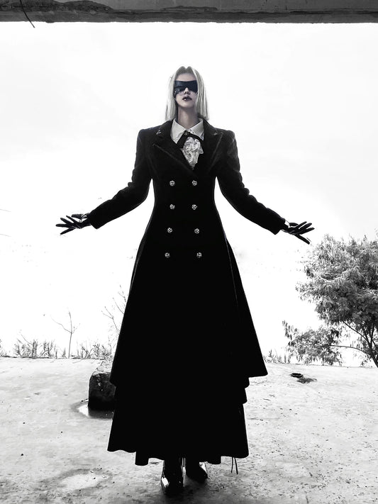 Nightingale Girl - Downfall Dawn - Gothic Lolita Black Double-Breasted Coat
