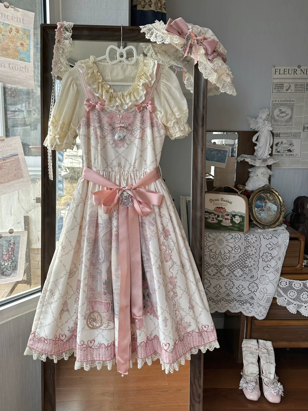 Moon River - Swan Lake Mirror - Pink Sweet Lolita Print JSK Dress