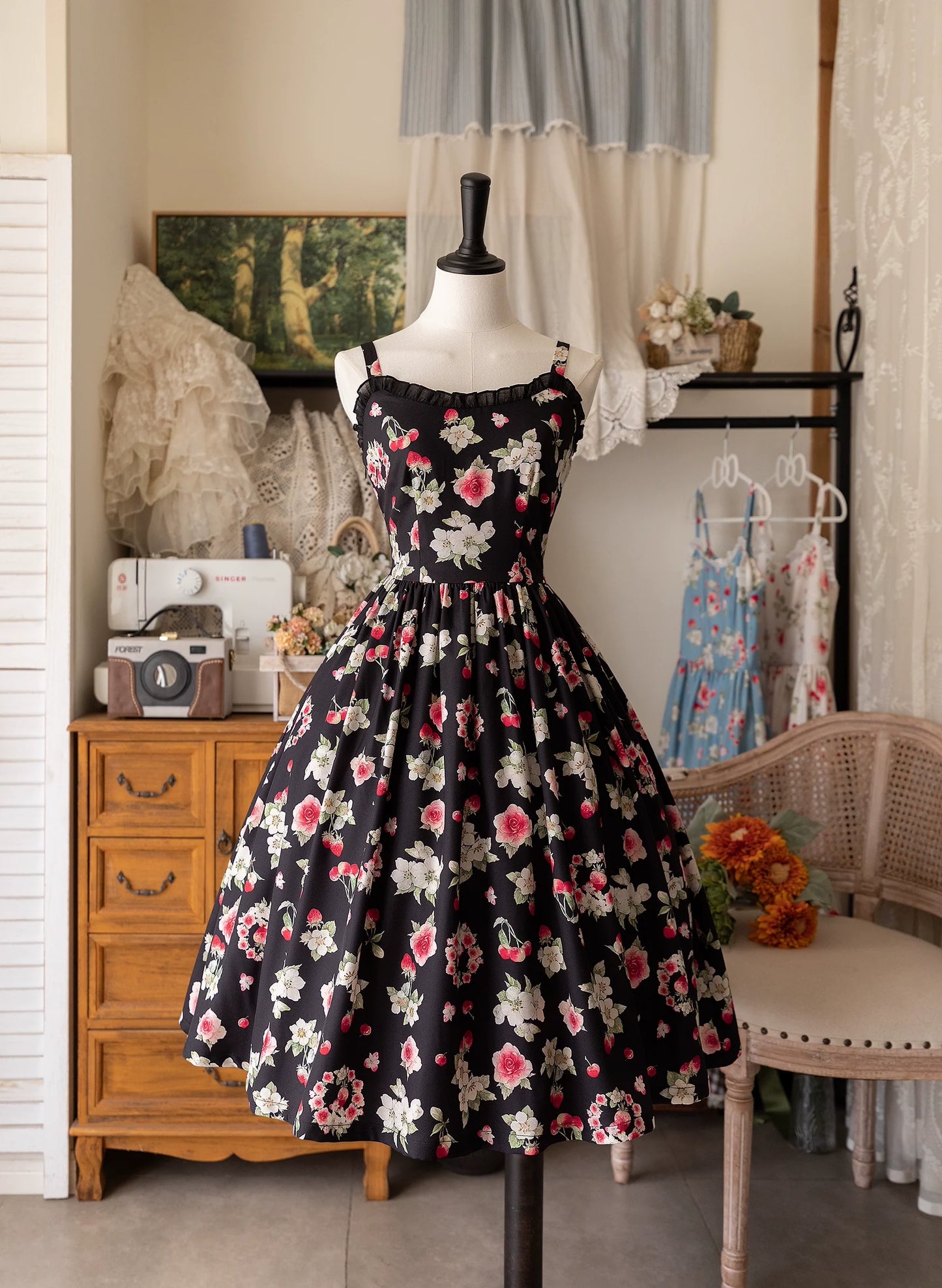 Forest Wardrobe - Summer Berry Picture Book - Floral Printed Classic Lolita JSK Dress