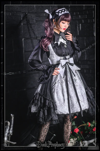 DuskProphecy - Coccyx - Elegant Lolita Dress High Waist Fishbone Print JSK Set