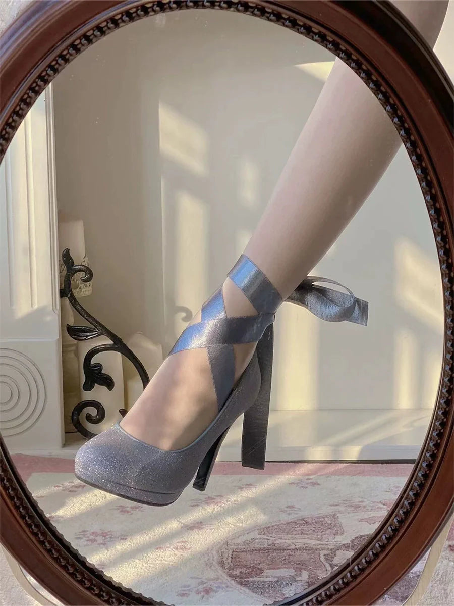 Pure Tea For Dream - Butterfly Specimen - Shiny Ballet Lolita Shoes Sweet Lolita Platform Heels