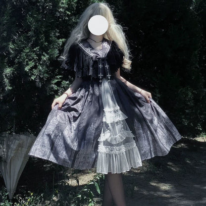 Cornfield Lolita - Silent Church - Gothic Lolita JSK Dress Printed Dress Thin Shawl Set