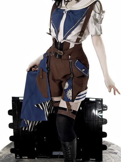 Designer's Gift - Voyager's Daily - Ouji Lolita Suspender Shorts Set with Shirt & Trailing