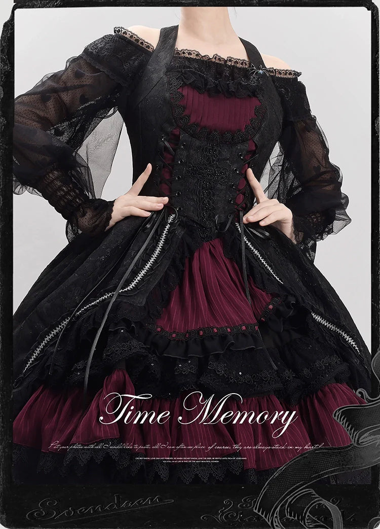 Time Memory - Layered Heart - Sheer Classic Shirt with Mutton Sleeves & Polka Dot