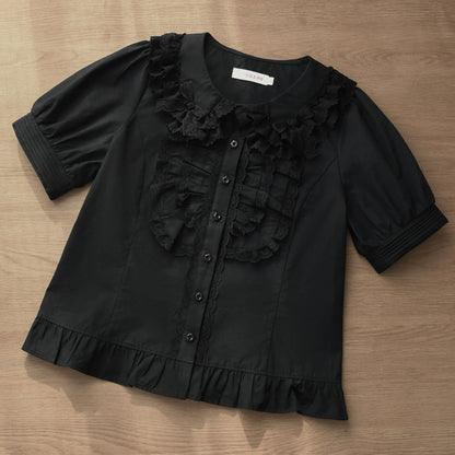MIST - Semi-sweet Milk Cake - Sweet Lolita Short Sleeve Blouse with Lace Peter Pan Collar