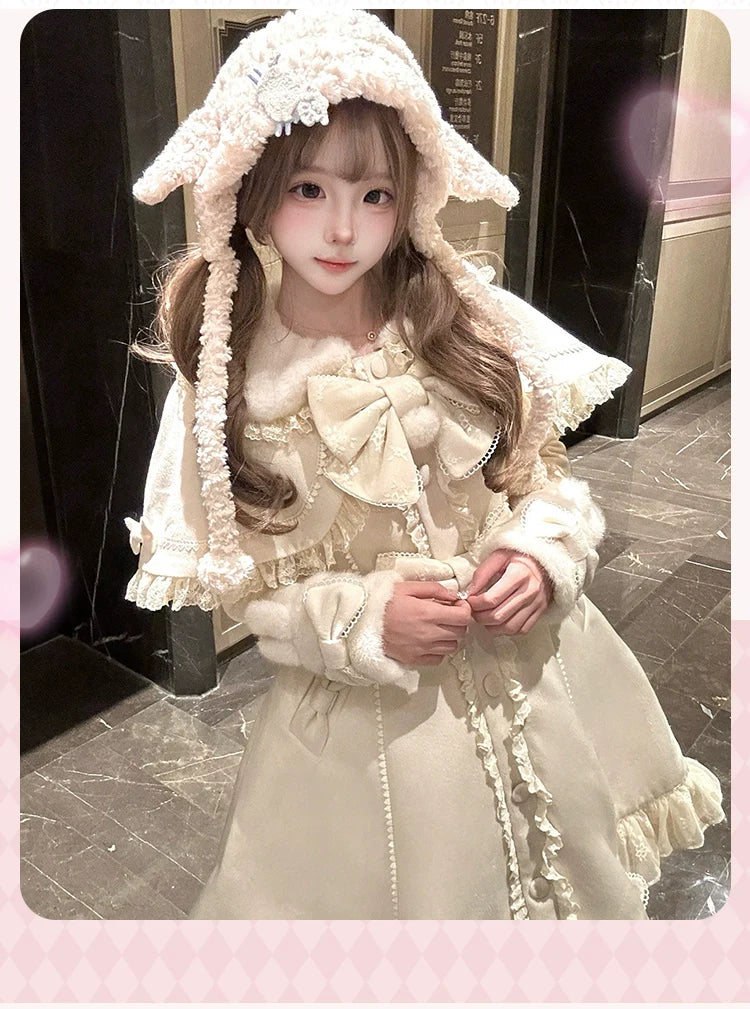 Mengfuzi - Nico Bunny - Winter Sweet Lolita Overcoat, Detachable Cape