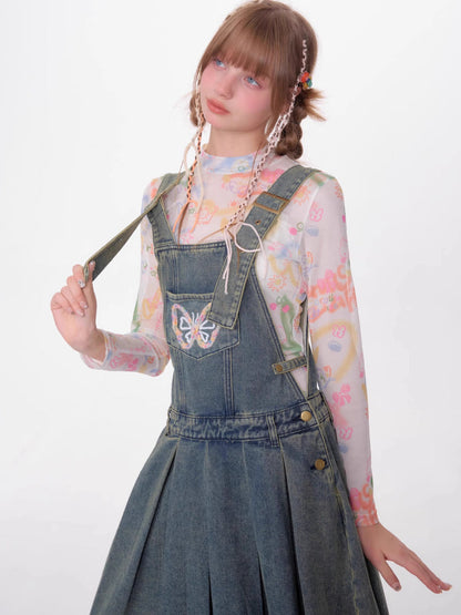 Denim suspender skirt【s0000007531】