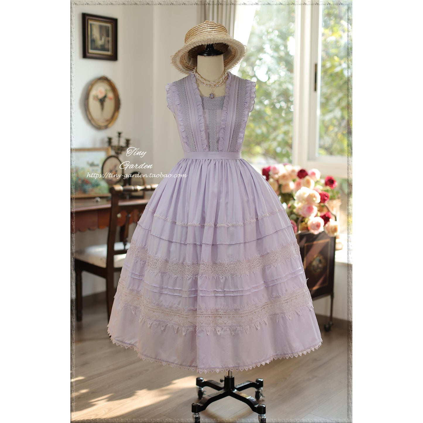 Tiny Garden - Spring Whisper - Solid Color Classic Lolita JSK Dress with Tulle Apron