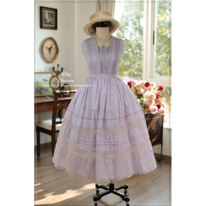Tiny Garden - Spring Whisper - Solid Color Classic Lolita JSK Dress with Tulle Apron