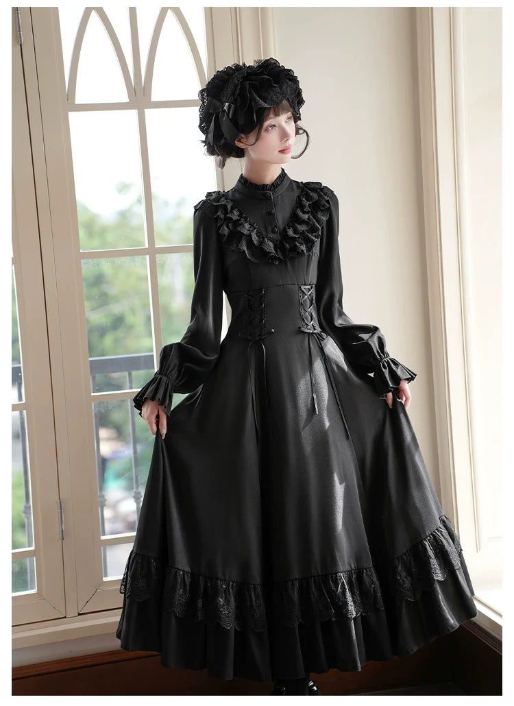 With PUJI - White Daylight - Elegant Lolita Long Sleeve OP Dress, Side Zipper