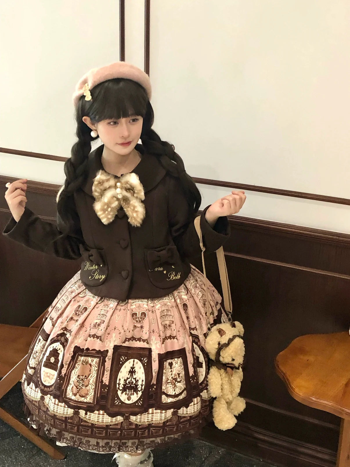 Sara Bell - Winter Story - Winter Kawaii Lolita Short Coat, Detachable Fur Collar