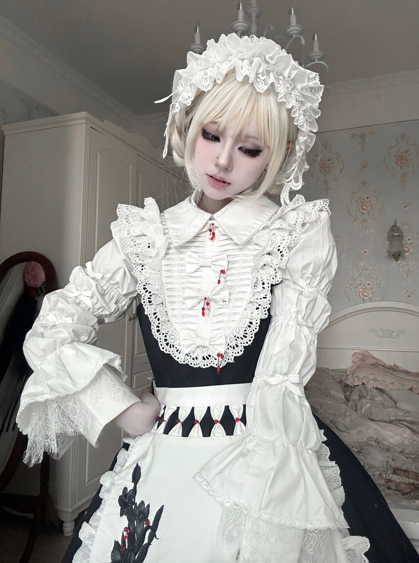 Dark Circle Clinic - Barbara Manor Night - Gothic Lolita JSK Pleated Floral Print Lolita Dress