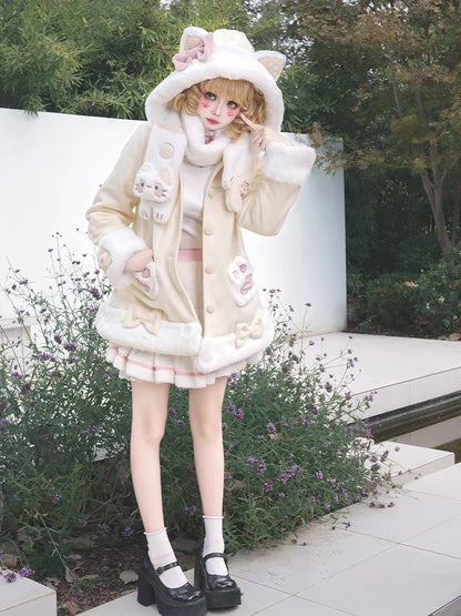 ZhiJinYuan - Calico Cat - Kawaii Lolita Plush Coat Lovely Warm Winter Coat