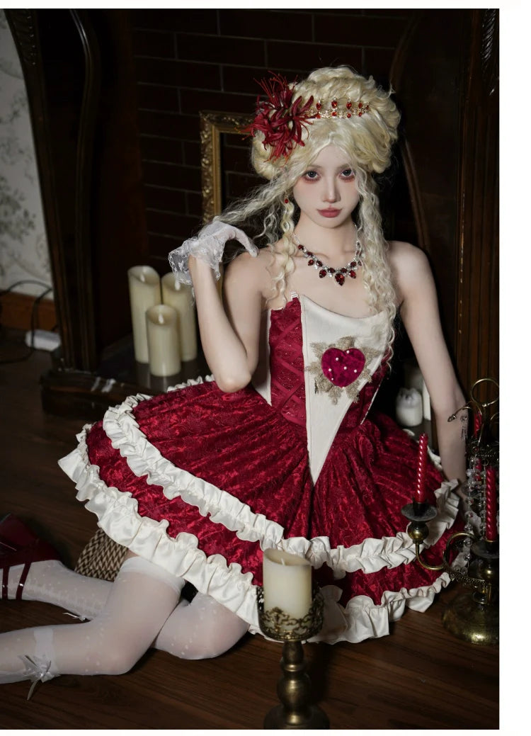 With PUJI - Mary's Heart - Classic Lolita Bodice Dress with Invisible Strap Irregular Coat