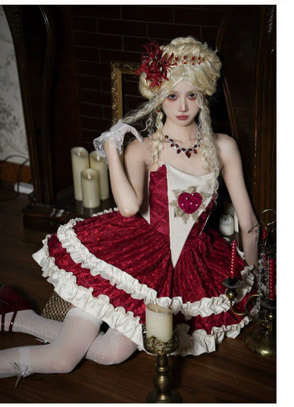 With PUJI - Mary's Heart - Classic Lolita Bodice Dress with Invisible Strap Irregular Coat