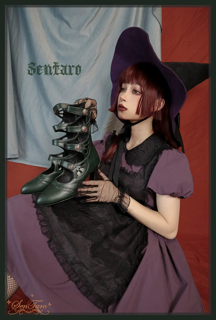 Sentaro - Floral Carved - Vintage Lolita Shoes Mary Jane Hollow-out Ankle Boots