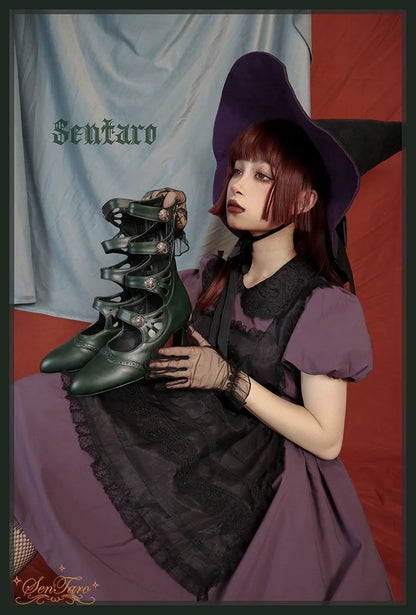 Sentaro - Floral Carved - Vintage Lolita Shoes Mary Jane Hollow-out Ankle Boots