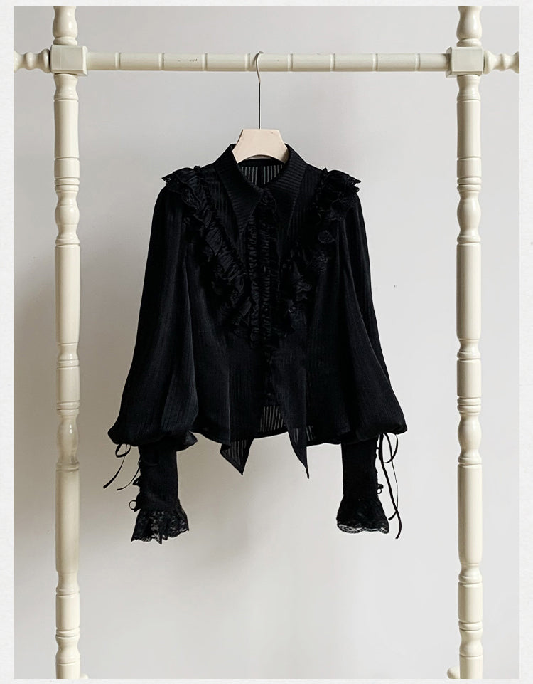 With PUJI - Charlotte - Elegant Lolita Blouse Summer Shirt with Lantern Sleeves