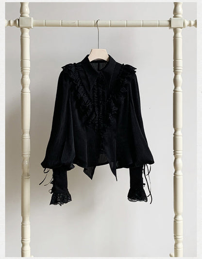 With PUJI - Charlotte - Elegant Lolita Blouse Summer Shirt with Lantern Sleeves