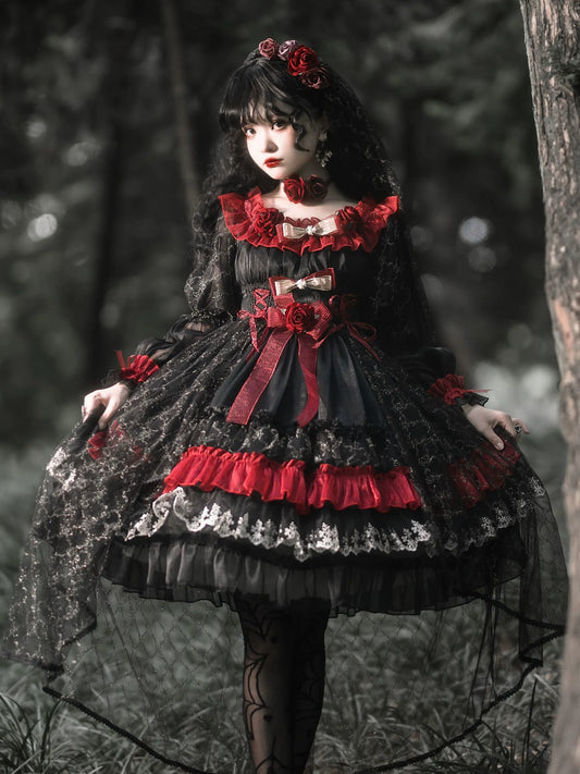Uncle's Workshop - Night of Berea - Gothic Lolita OP Black and Red Lolita Dress