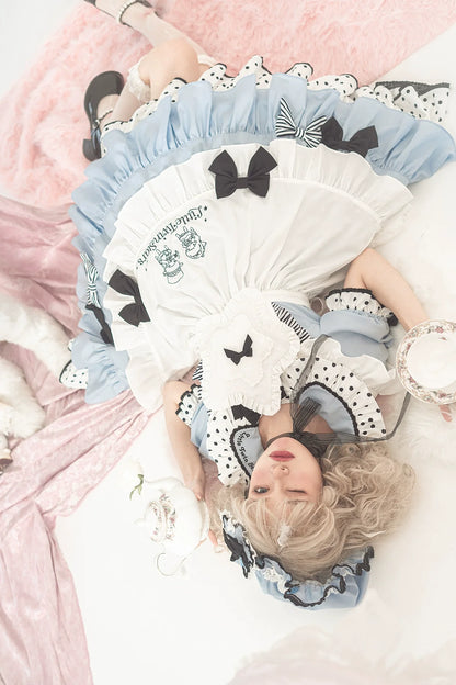 Vcastle - Sweet Lolita OP Dress Splicing Sleeve Apron Dot Print Dress