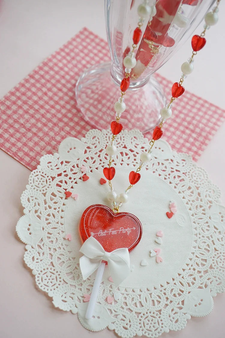 Cat Tea Party - Sweet Lolita Necklace Heart-Shaped Lollipop Necklace
