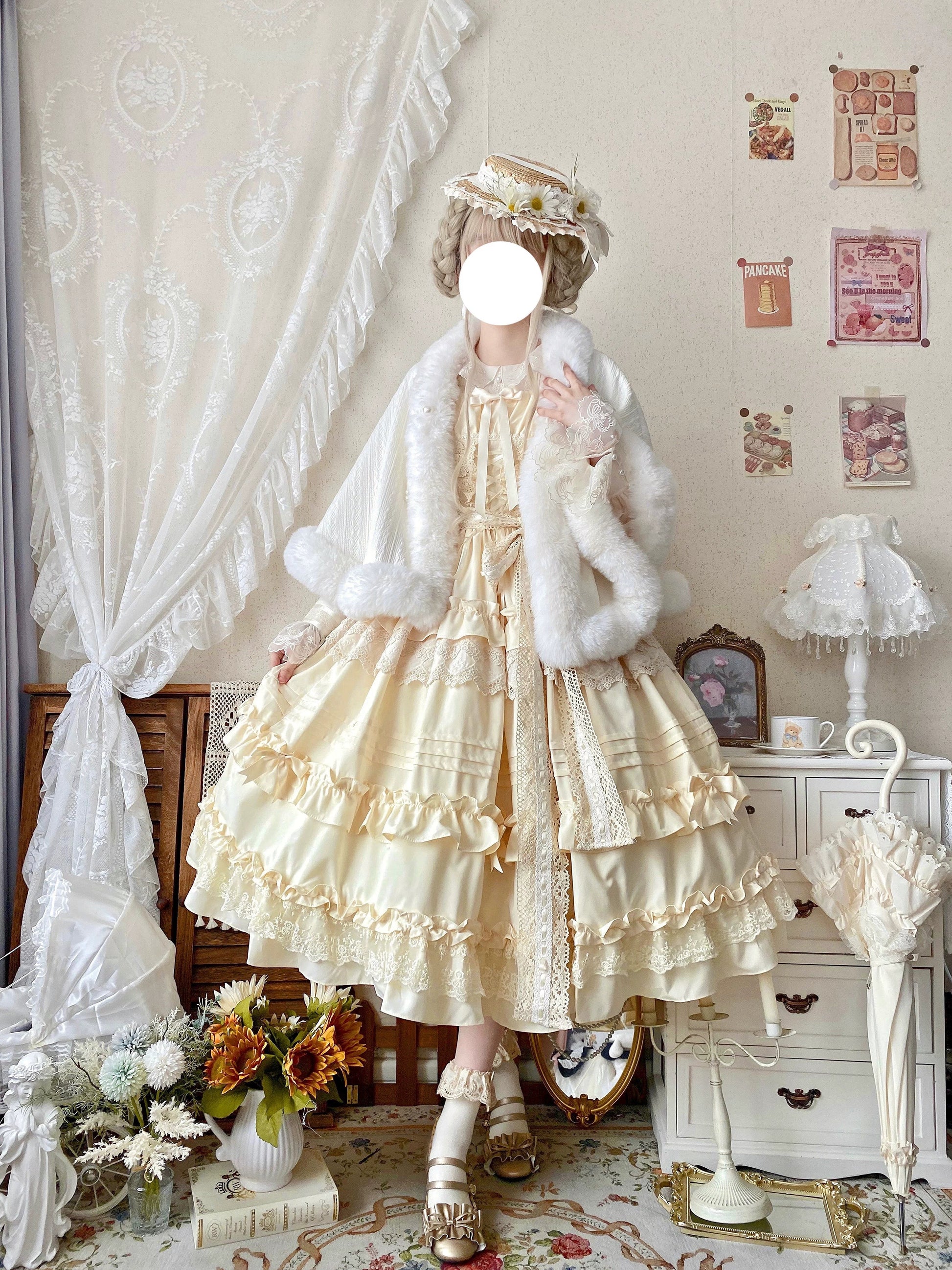 Qianmu - Lilianne - Elegant Lolita Ruffled Hem JSK Dress Multicolors